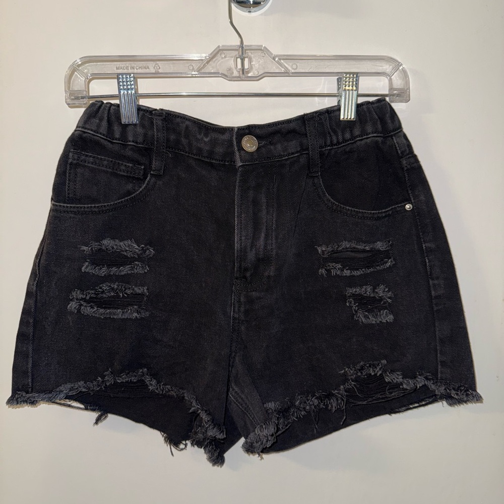 Black Distressed Denim Shorts